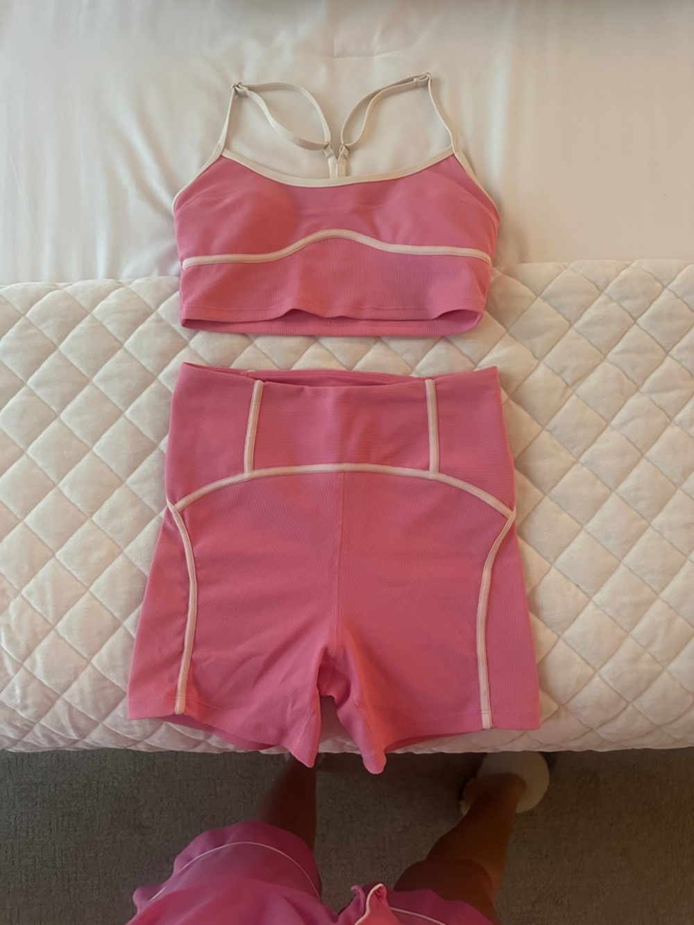 l*space Pink Ribbed Contrast-Trim Bralette & High-Waist Shorts Set